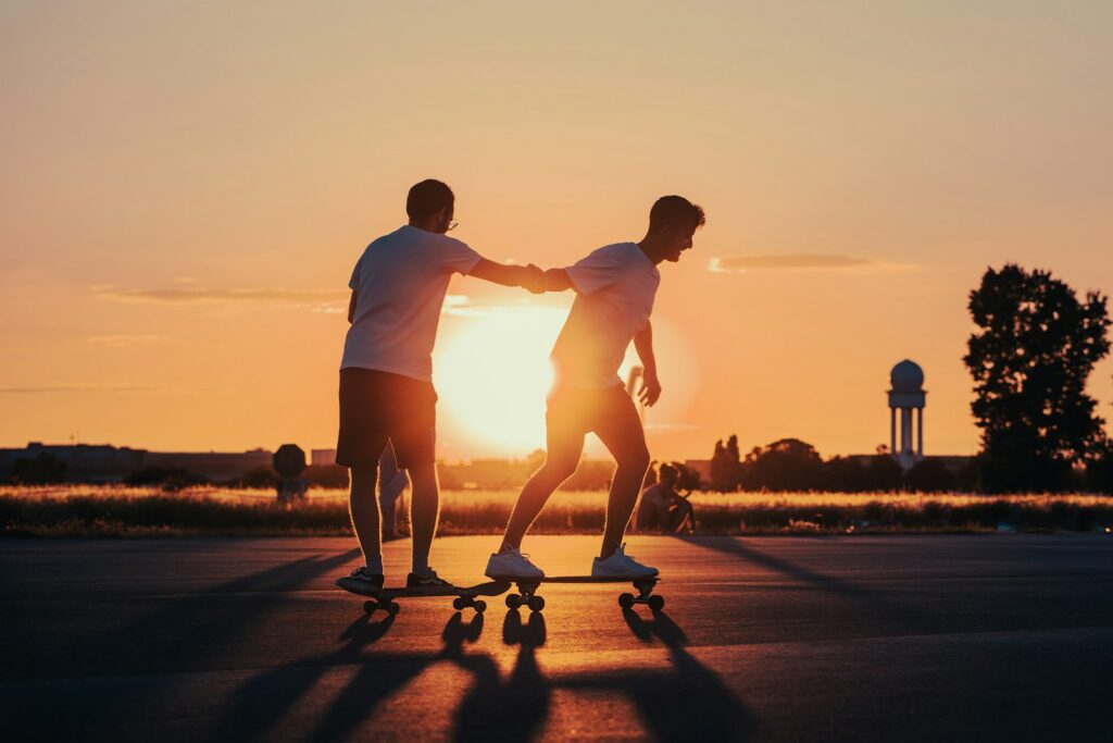 A panoramic view of Tempelhofer Feld in Berlin with people engaging in various recreational activities.